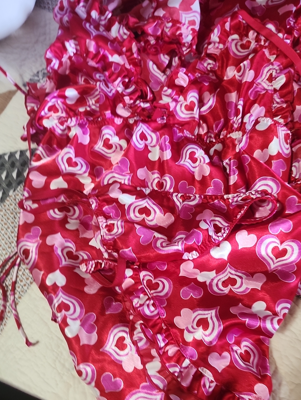 Satin Heart-Print Pajama Set - Pink & Red Nwot 3 Piece